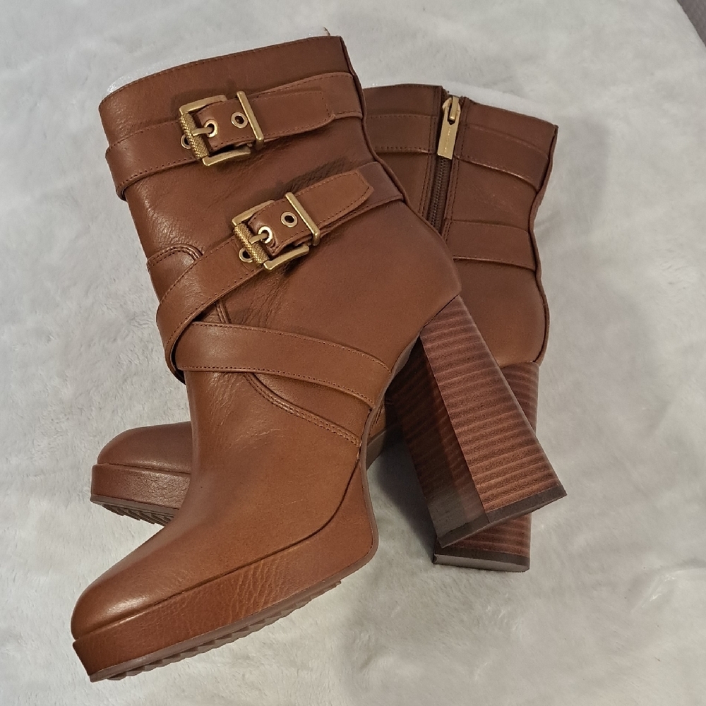 Vince Camuto Brown Heeled Boots with Buckle Detail - Picture 9 of 10